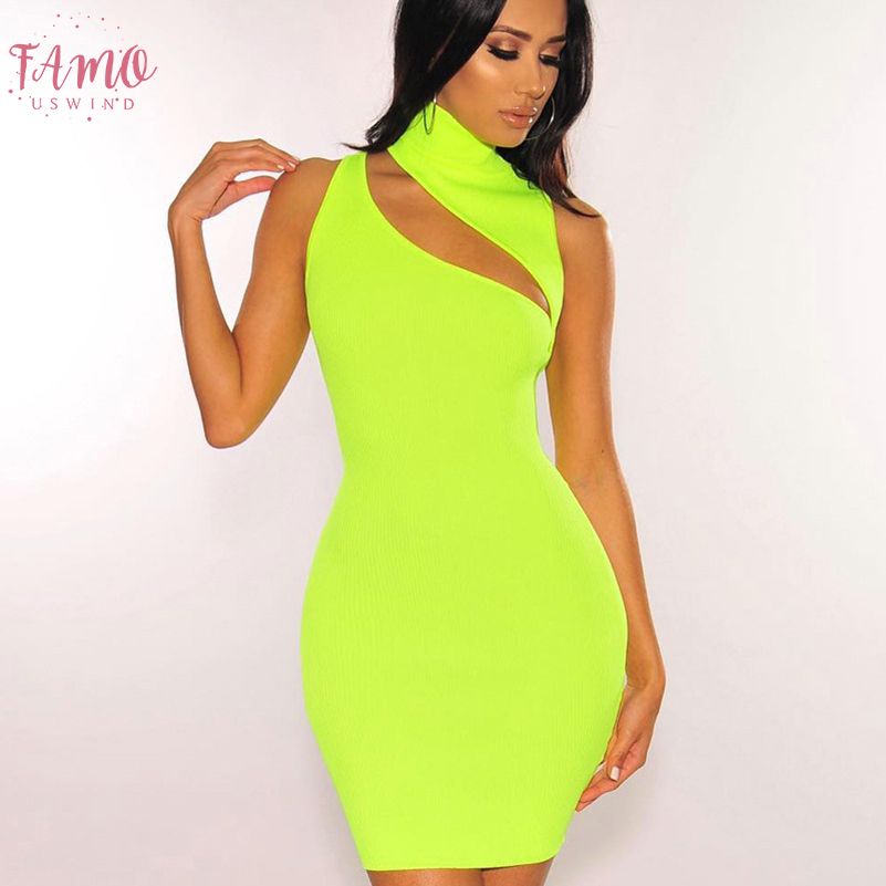 neon green cut out dress