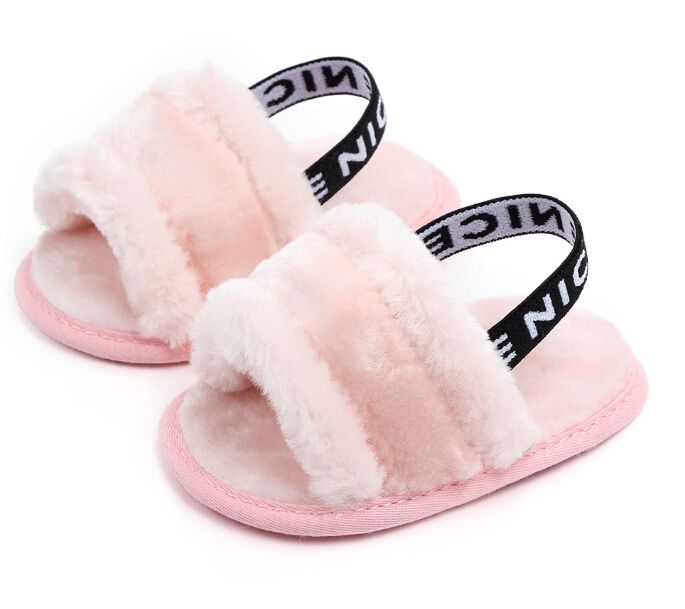 Newborn Baby Girl Soft Sole Crib Shoes Fluffy Fur Home Slippers Pram Sandals US