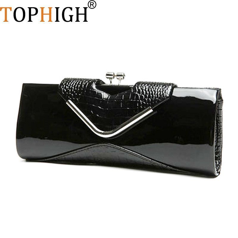 large black patent clutch bag