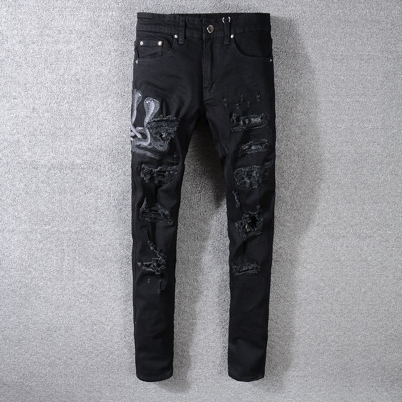 Acquistare 2019 High Street Tide Nuovissimo Jeans Slim Uomo AMIRI Cobra  Ricamo Buco Nero 28 40 Economico | Consegna Veloce E Qualità | It.Dhgate