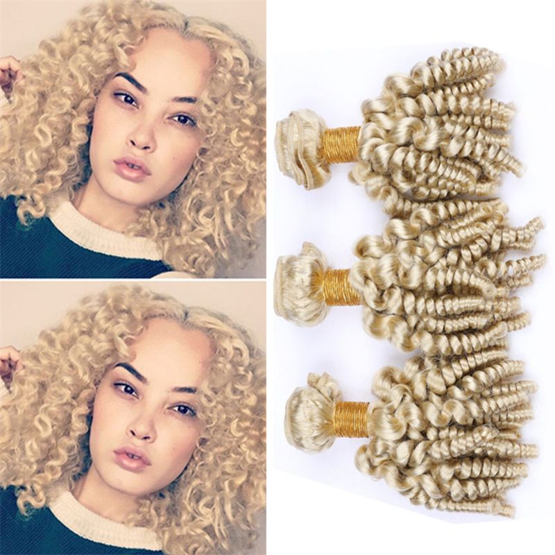 Pure Colored 613 Blonde Romance Curls Human Hair Weave Bundles