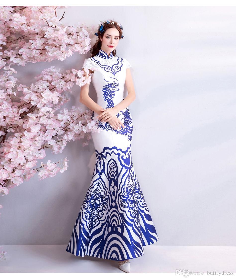 blue and white occasion dress