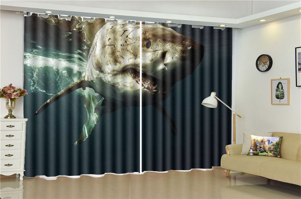 2019 Printing Blackout 3d Window Curtain Fierce Sea Shark Custom
