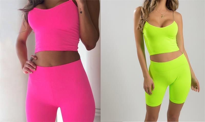 2021 2019 Summer Womens New Hot Fluorescent Color Camisole Five Pants ...