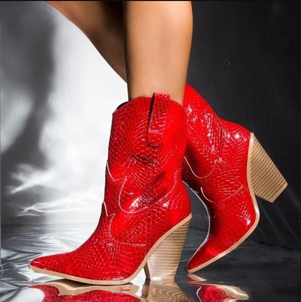 red snakeskin boots
