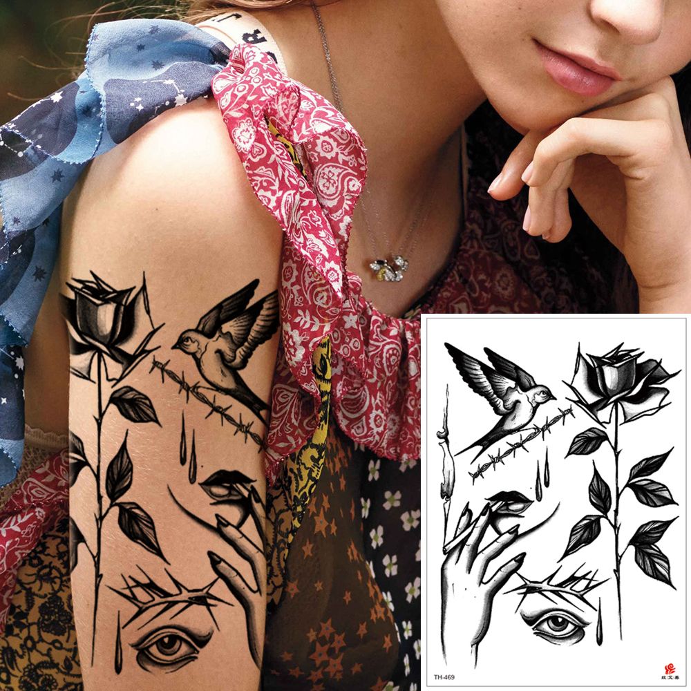 Waterproof Temporary Black Rose Flower Bird Body Art Tattoo Cool Fake Small Arm Hand Leg Neck Chest Decal Tattoo Sticker Design Beach Summer Waterproof Temporary Black Rose Flower Bird Body Art Tattoo Cool Fake Small Arm Hand Leg Neck Chest Decal Tattoo Sticker Design Beach Summer
