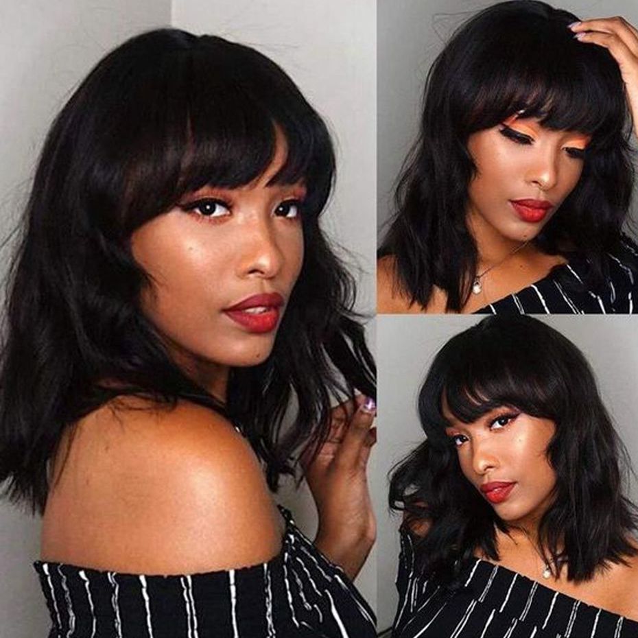 Body Wave Short Bob Wigs with Bangs Lace Front Human Hair Wigs For Black  Women Brazilian Lace Wig 130% Density