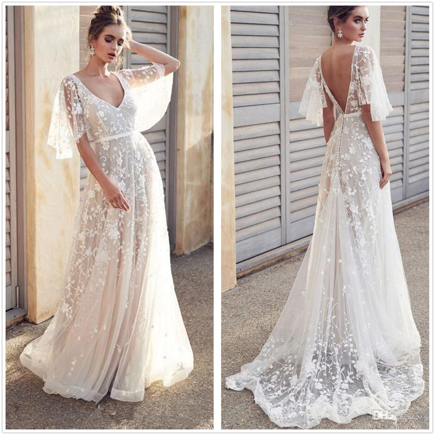 lace a line boho wedding dress