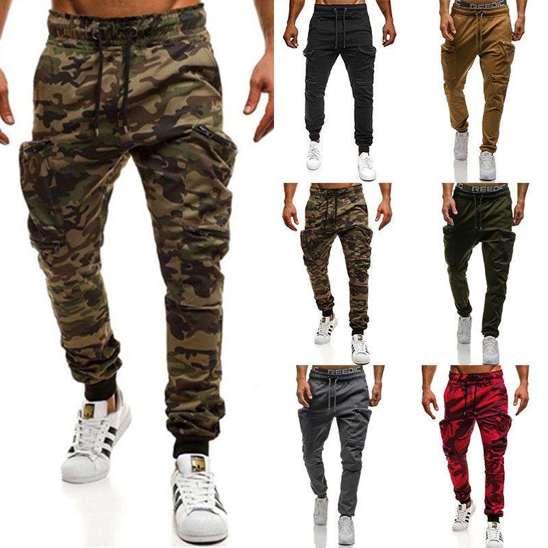 Mens Camouflage Camo Cargo Army Pants Harem Joggers Sport Sweatpants Trousers US