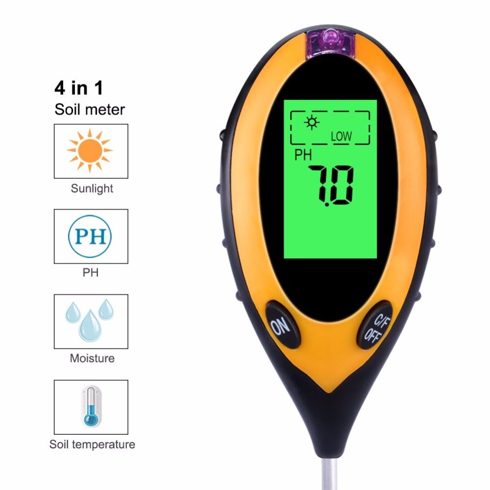 4 in 1 LCD Digital Measurement Analysis Acidity Alkali PH//Moisture//Sunlight//Temp