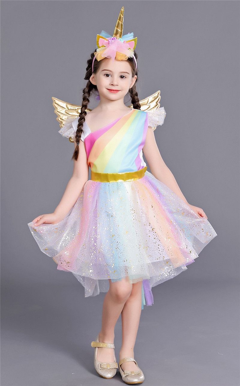 Vestido de princesa Unicornio para niñas, juego de 3 piezas con broche de pelo de un Vestido de princesa Unicornio para niñas, juego de 3 piezas con broche de pelo de un