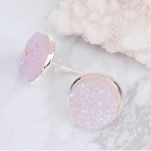Rose Gold Color Light of Pink Stud Earrings Round Zirconia Ear Stud Earings Jewelry