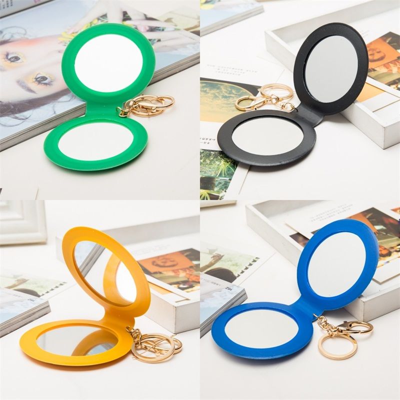 PU Small Round Mirror Two Face Fold Cosmetic Mirrors Red Orange Green