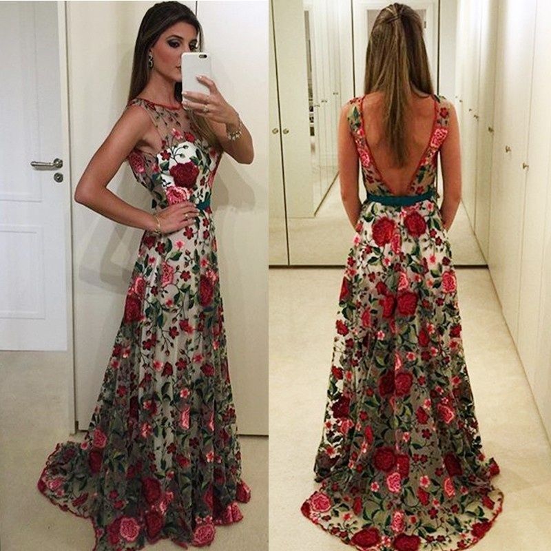 floral maxi prom dress