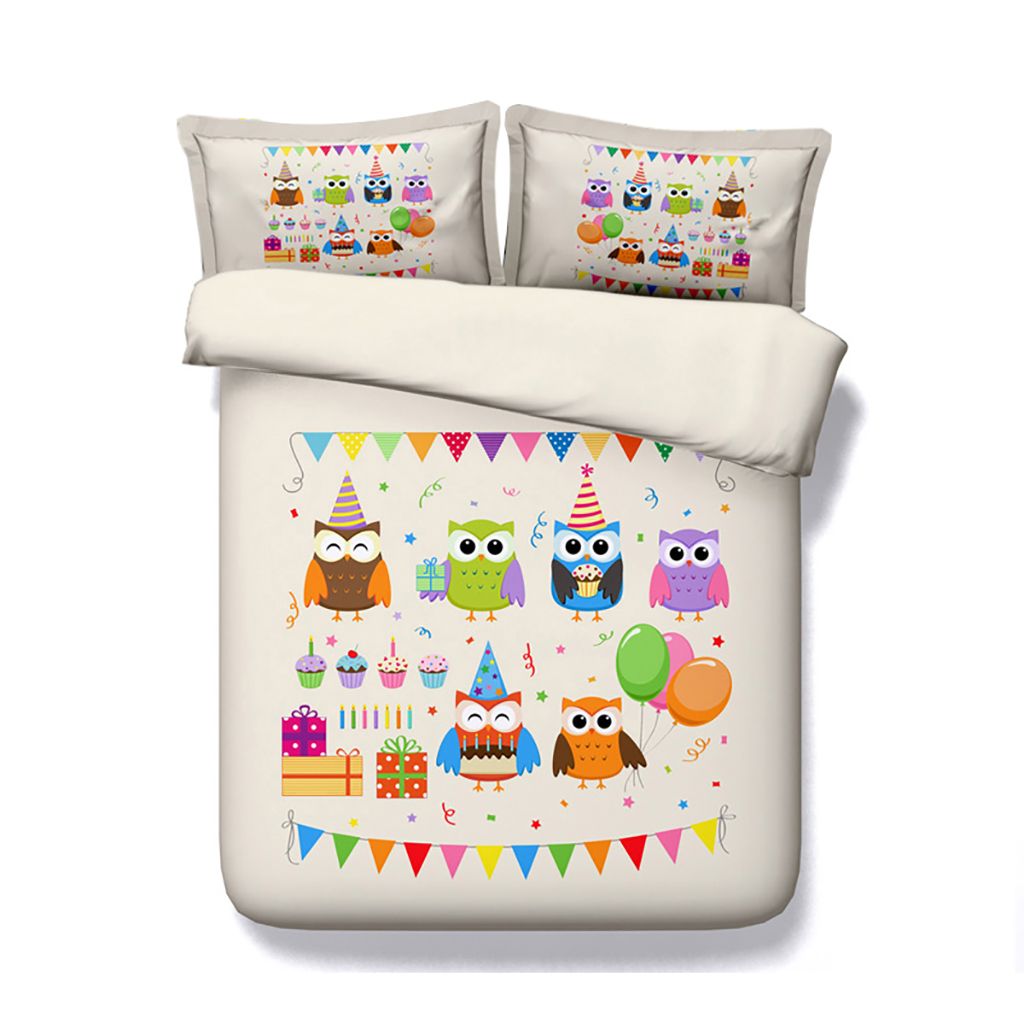 Owl Duvet Cover Set Decorative Bedding Set With 2 Pillow Shams For