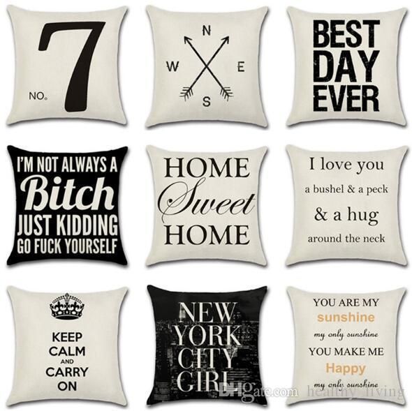 Linen Pillowcase Square Pillow Cover Letter Print Bedroom Cushion