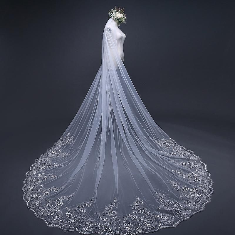 White Ivory Wedding Veil With Comb Cathedral Length Long Lace Bridal Accessories