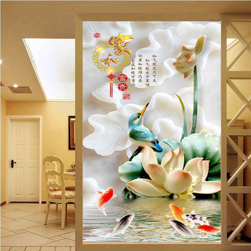 5d Stereo Jade Carving Wallpaper Family Porch Background Wallpaper