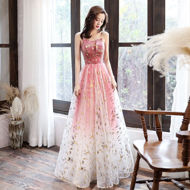 De color rosa vestido de fiesta de plata con los granos brillantes vestidos de noche largo De color rosa vestido de fiesta de plata con los granos brillantes vestidos de noche largo