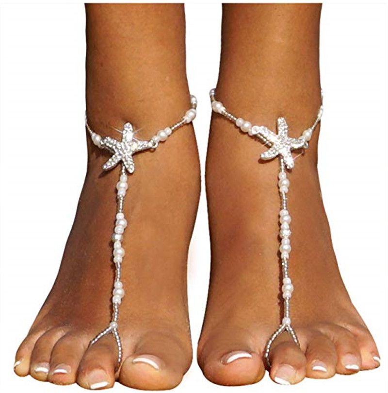 Pearl Barefoot Sandale Cheville Chaîne Pied Toe Bague Plage cheville Bracelet Wom% 