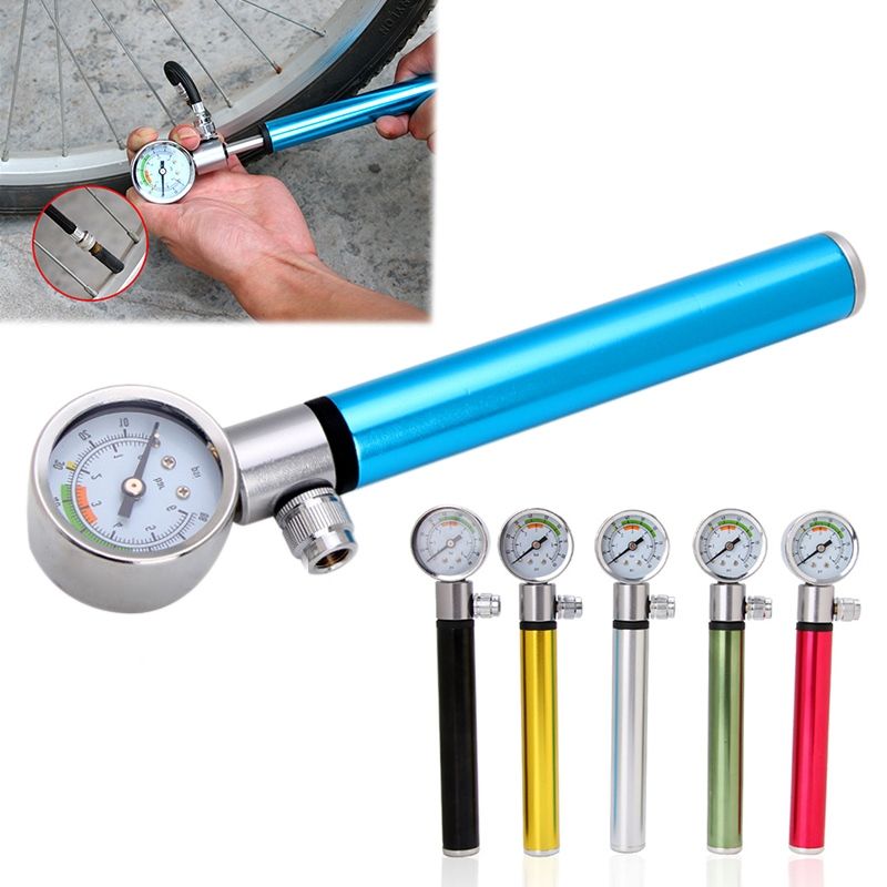 Bicycle Pump with Gauge High Pressure Shock Hand Hose Air Inflator Fork Pump