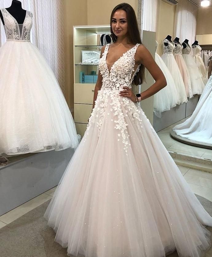 a line plunge wedding dress