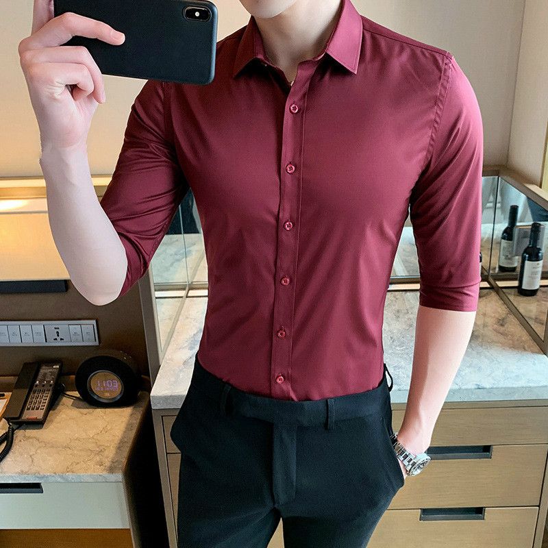 Casual Cropped Wine Red Oversized Shirt 