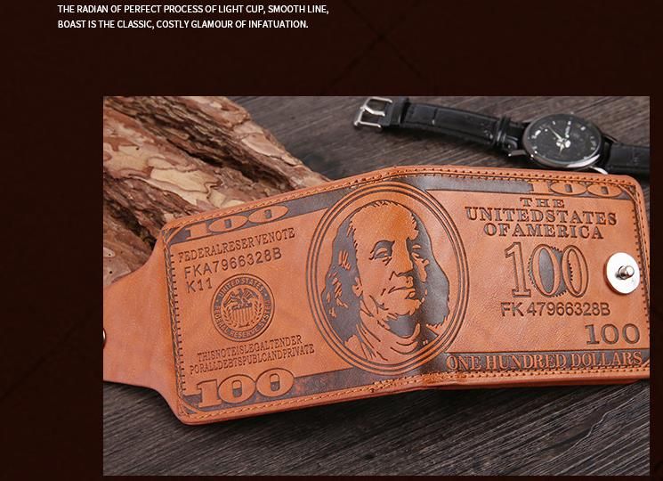 Men/'s Brown US Dollar Bill PU Leather Wallet Bifold Credit Card Photo Holder W