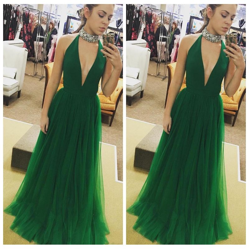 2019 Cuello alto con cuentas Collar Vestidos de baile Falda de tul Vestidos de