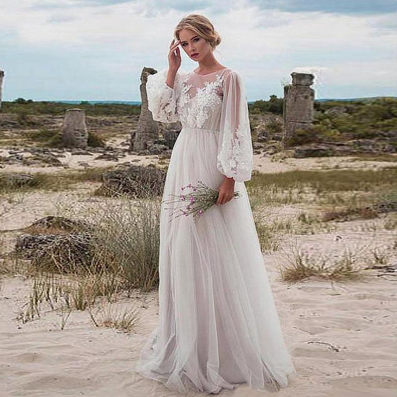 Vestido de novia boho manga larga Clearance