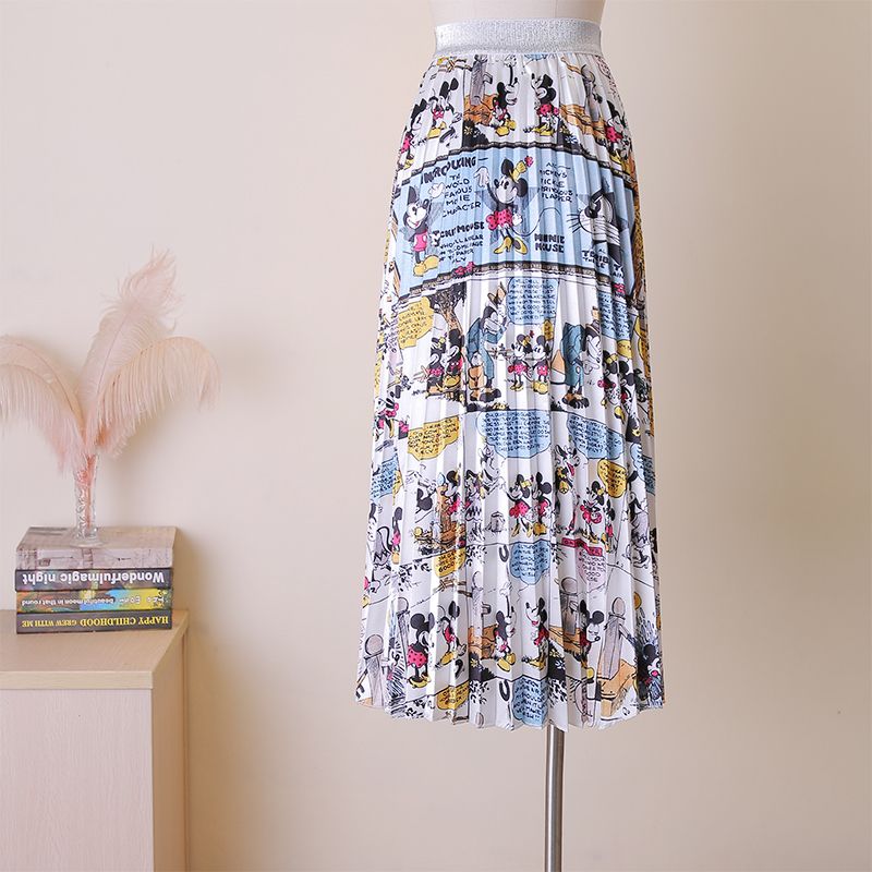 Falda plisada para mujer falda elástica con estampado de dibujos an Falda plisada para mujer falda elástica con estampado de dibujos an