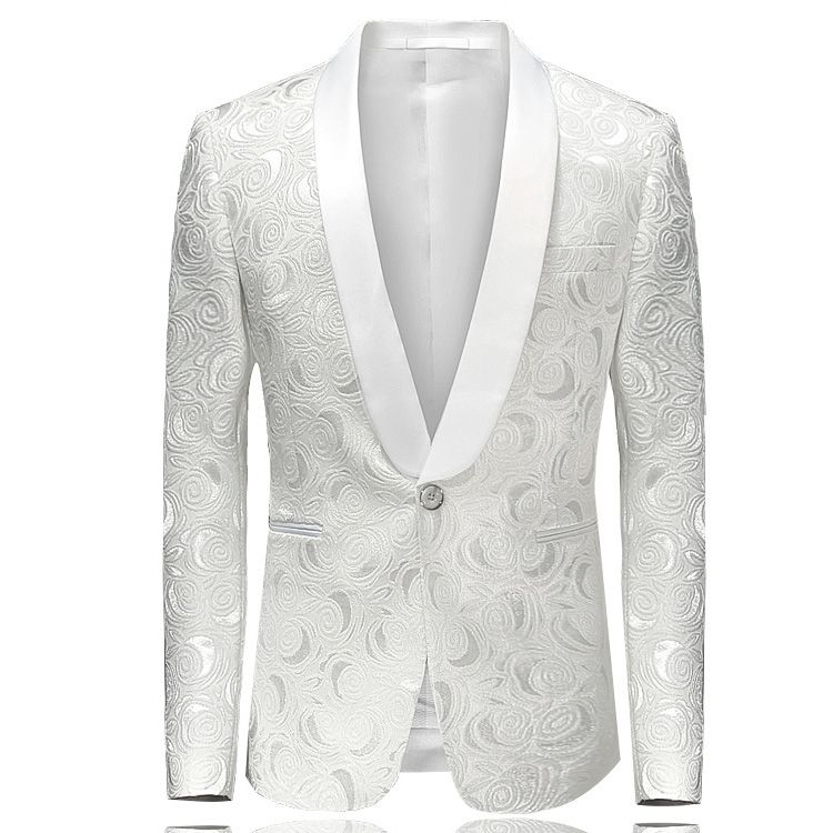 Embossing Groom Wedding Tuxedos Popular Mens Floral Pattern Shawl Lapel