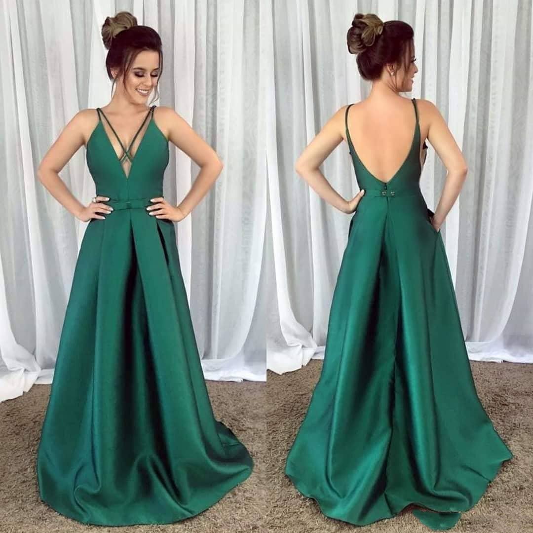 Compra Vestidos De Fiesta 2020 Prom Generoso Raso Largos Elegantes De Gala  Cruz Cuello En V Una Línea Vestido De Noche Formal Barato | Entrega Rápida  Y Calidad | Es.Dhgate