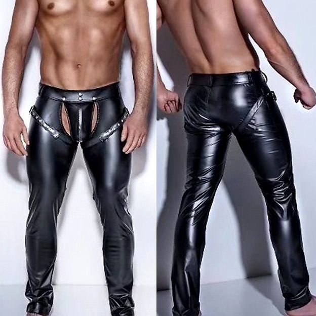 Faux Leather Mens Open Crotch Pants 