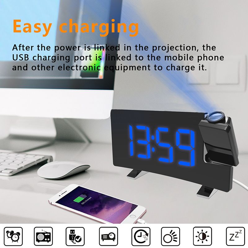 2019 Projection Alarm Clock Digital Ceiling Display 180 Degree