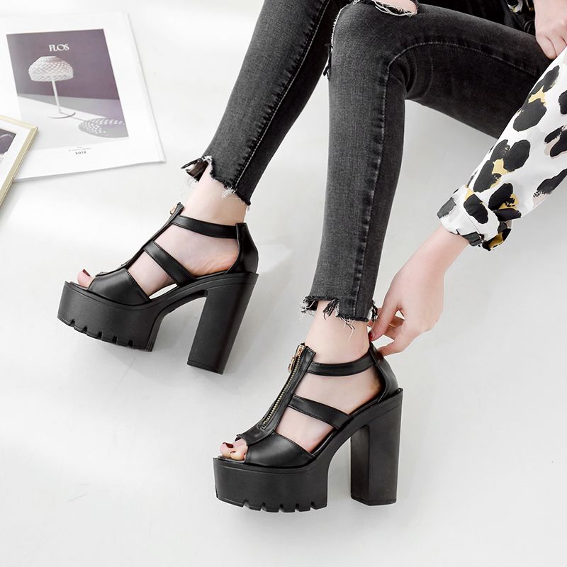 Women Sandals Summer Genuine Leather Slippers high Heels Open Toe Casual Gladiator Sandals