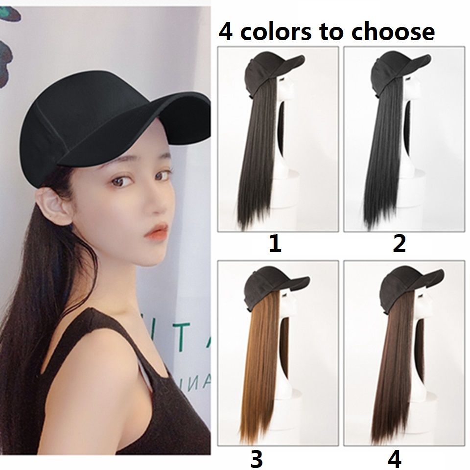 Women S Baseball Cap Style Wig Long Straight Hair With Baseball