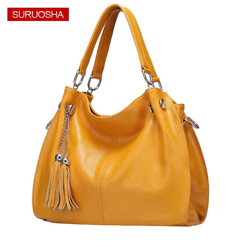 large yellow leather handbag