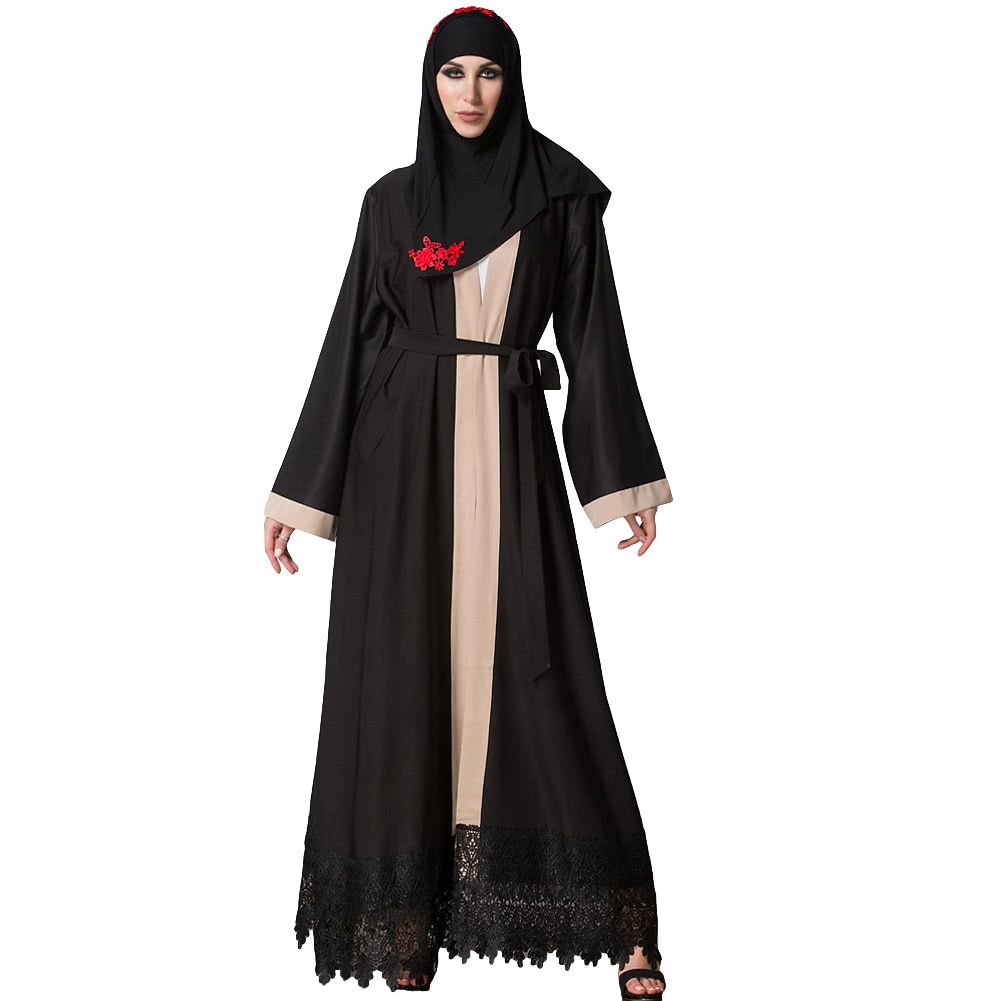 2019 Women Plus Size Muslim Dress Cardigan Spliced Crochet Lace Hem Long Sleeve Islamic Abaya Maxi Dress Outwear Black G9405b Xl From Insino 28 65