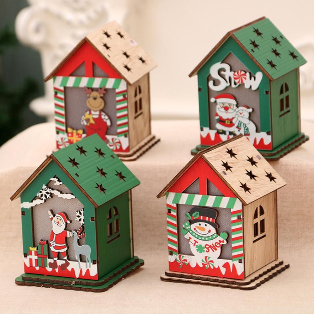 Cute Chirstmas Snowman Deer Santa Claus House Model Toy Wood