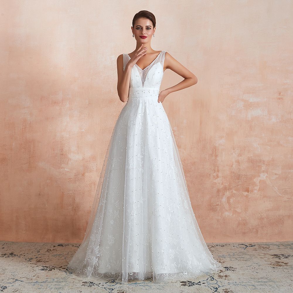 Compra Vestido De Novia Sin Mangas De Boho LORIE Una Línea De Cuello V  Apliques De Encaje Vestido De Novia Sin Espalda Vestido De Boda Atractivo  Robe De Mariee H018 Barato 