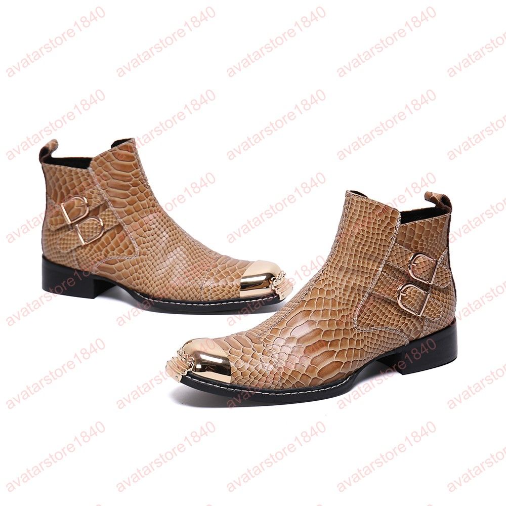Botines de vaquero para hombre Zapatos de hombre italianos de gran tamaño Botas de cuero con cremallera y punta redonda de cuero