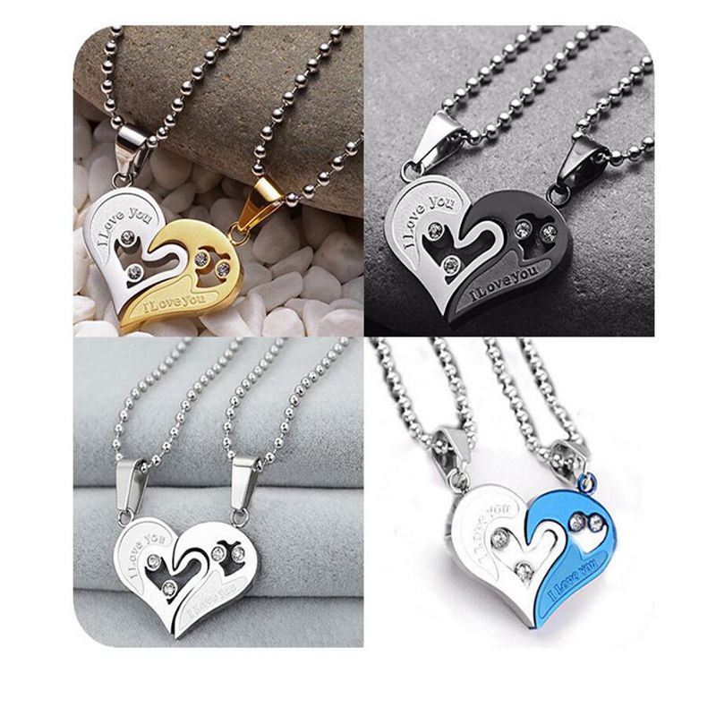 Amor collar par de corazones en forma de corazón de diamante colgante de la