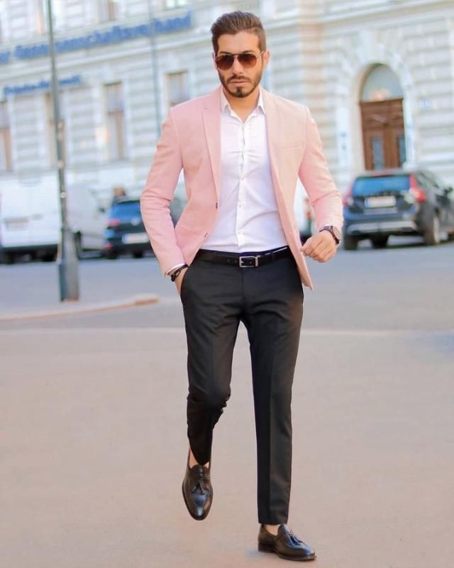 pink blazer black pants