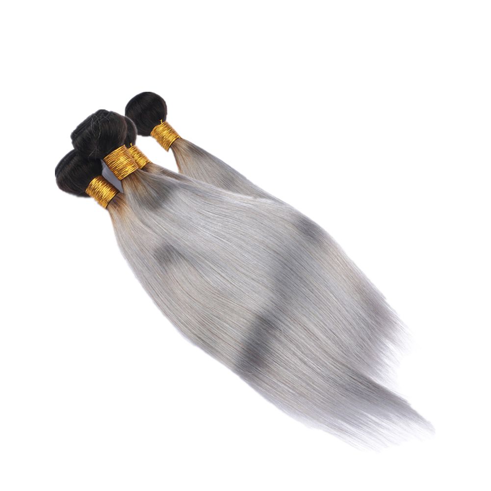 Two Tone Natural Black And Silver Grey Color Brazilian Straight