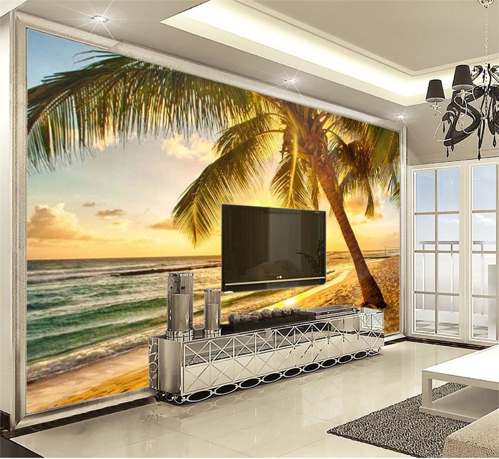 Wallpaper Beautiful Coconut Beach View Living Room Bedroom TV Background  Wall Wallpaper HD Digital Printing Moisture