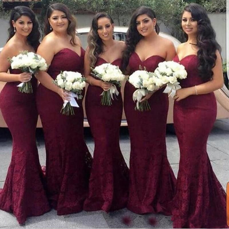 2019 vestidos de honor vestido de dama de honor de encaje rojo vino