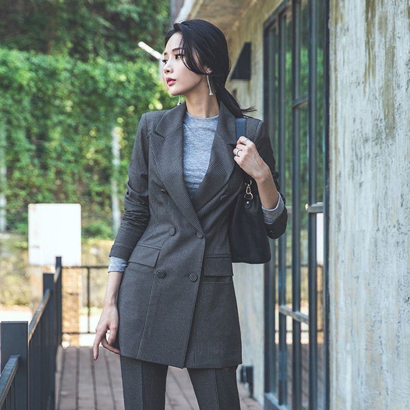 Compre Traje De Pantalón A Rayas Para Mujer Blazer Largo Cintura Alta Pantalón  Acampanado Trajes De Trabajo De Moda Señoras De Oficina Conjunto Otoño A  81,01 € Del Adidasstore | Es.Dhgate.Com