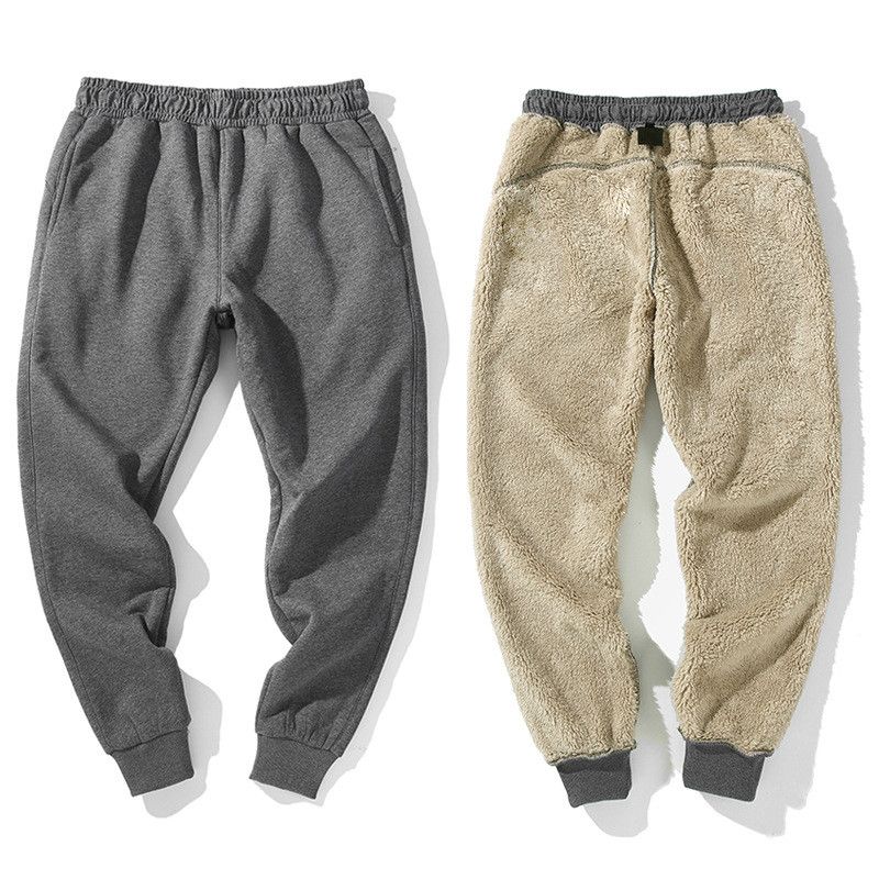 2020 Winter Mens Sport Pants Thick Gray Running Jogger Pants Fluffy ...