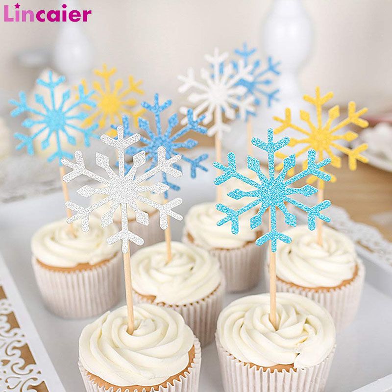 2019 Snowflake Cupcake Toppers Happy Birthday Wedding Baby Shower
